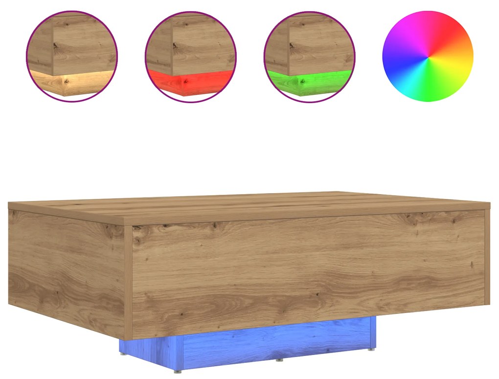vidaXL Τραπέζι σαλονιού με LED φώτα Artisan Oak 85x55x31 εκ