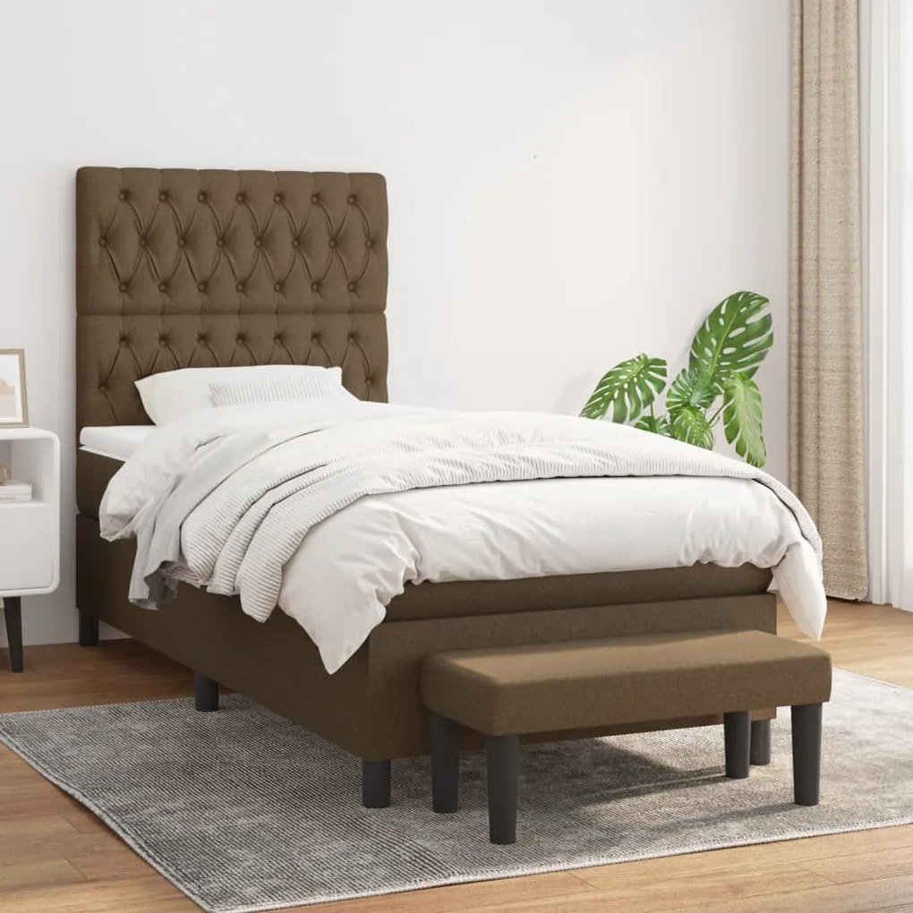 Κρεβάτι Boxspring με Στρώμα Σκούρο Καφέ 100x200 εκ. Υφασμάτινο - Καφέ