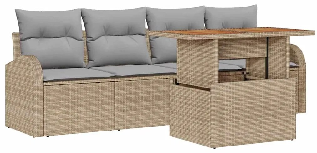 vidaXL Σετ Καναπέ Κήπου με αποθήκευση 5 pcs Μπεζ Πολυ ράταν