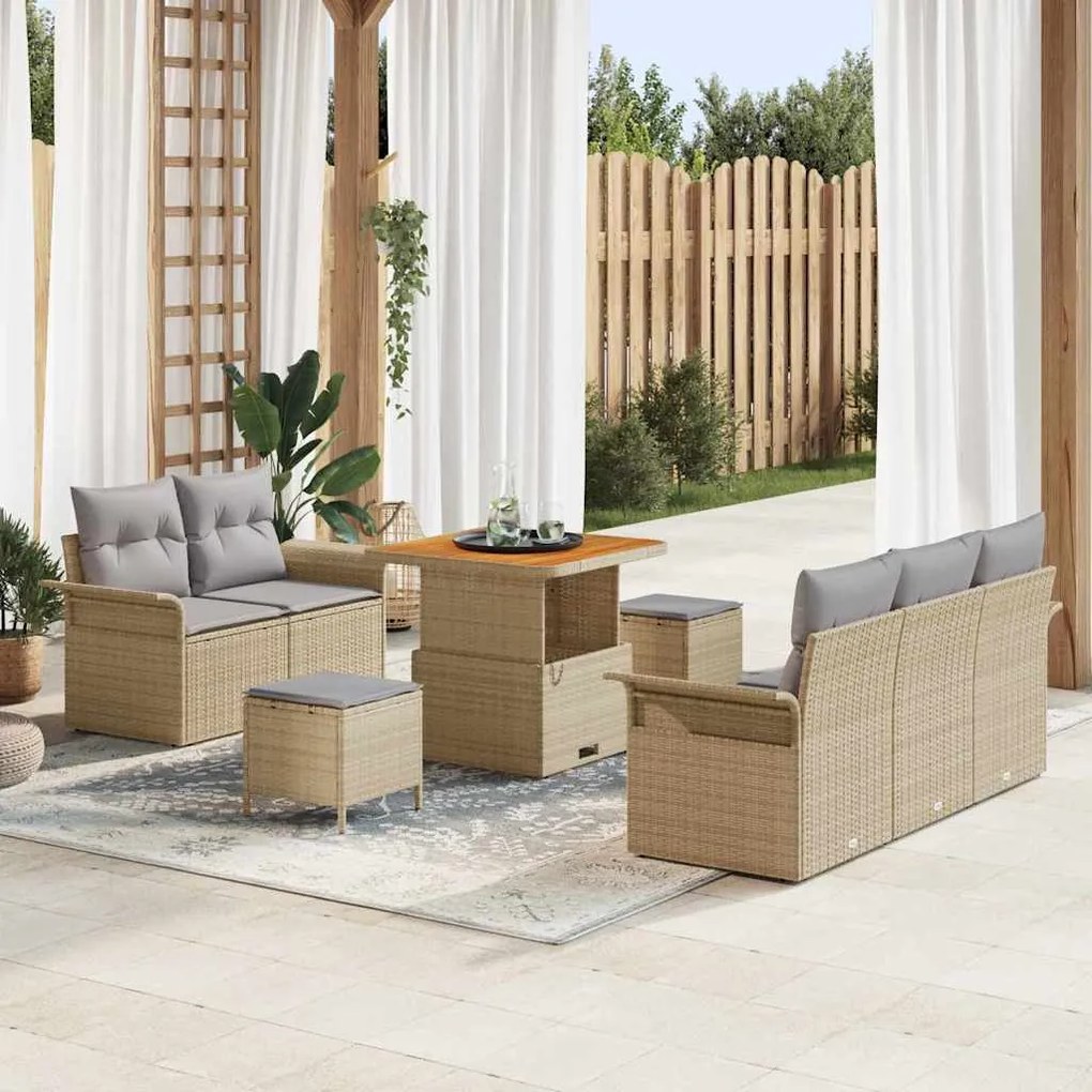 vidaXL Σετ Καναπέ Κήπου Ρυθμιζόμενο ύψος 8 pcs Μπεζ συνθετικό ρατάν