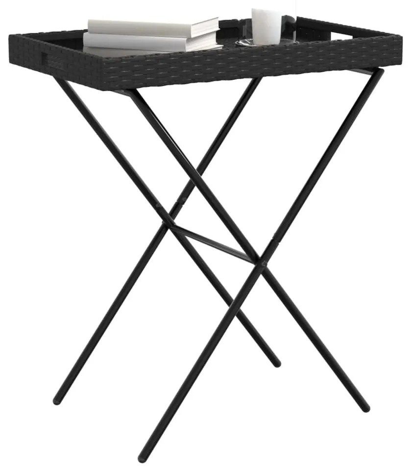 Τραπέζι Δίσκος Πτυσσόμενο Μαύρο 65x40x75 εκ. Συνθετικό Ρατάν - Μαύρο