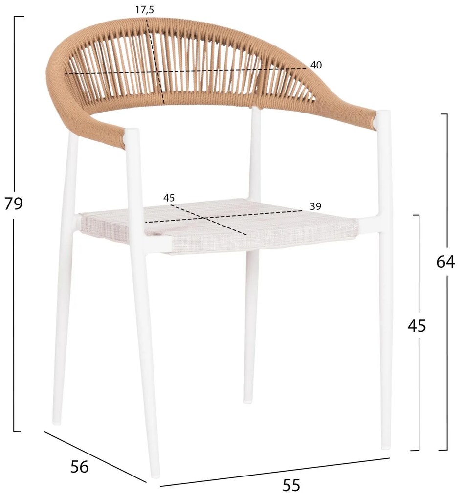 Καρέκλα - Πολυθρόνα BERG C6284.01 Αλουμίνιο Λευκό - P.E. Twisted Rattan Μπέζ 55x56x79Υ εκ. 55x56x79 εκ.
