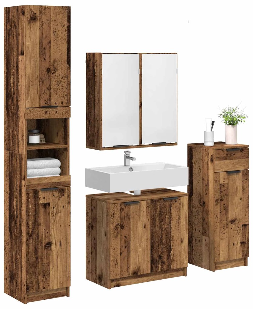 vidaXL Σετ Επίπλων Μπάνιου με ράφι 4 pcs Παλιό ξύλο Επεξεργασμένο ξύλο