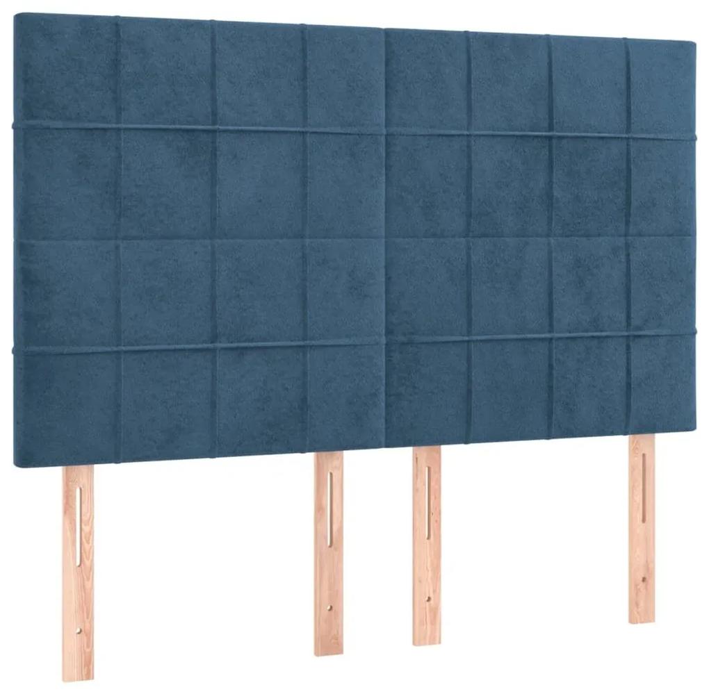 Κρεβάτι Boxspring με Στρώμα Σκούρο Μπλε 140x190 εκ. Βελούδινο - Μπλε