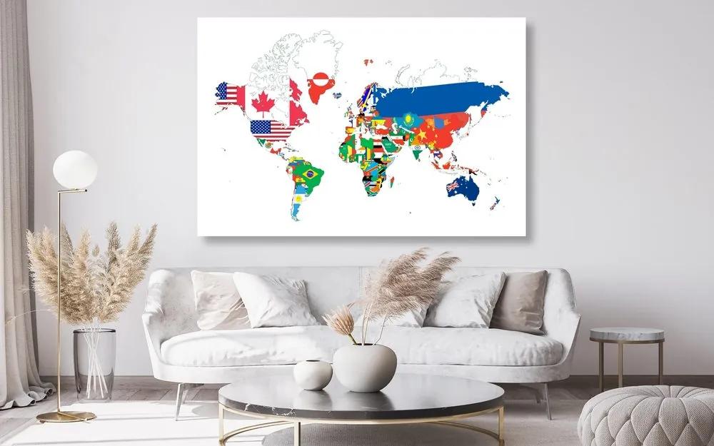 Εικόνα στον παγκόσμιο χάρτη φελλού με σημαίες με λευκό φόντο - 90x60  arrow