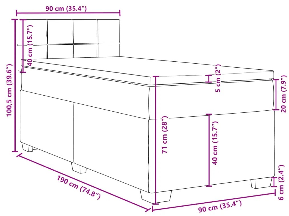 Κρεβάτι Boxspring με Στρώμα Μαύρο 90x190 εκ.Υφασμάτινο - Μαύρο