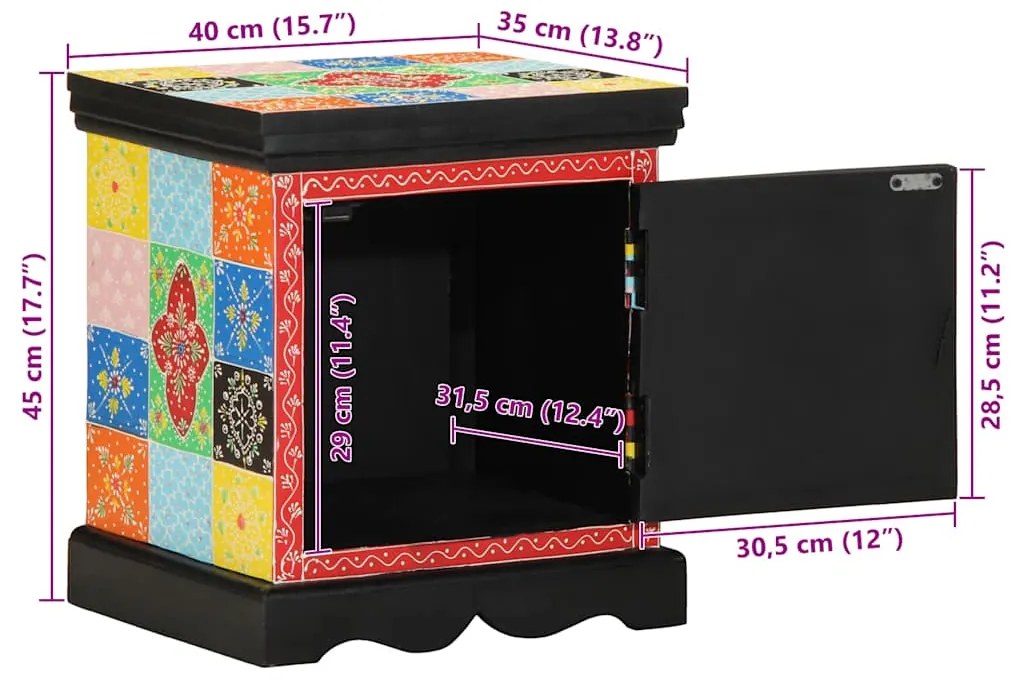 Κομοδίνο 2 τεμάχια Πολύχρωμο 40x35x45 cm Στερεό ξύλο Mango 4017563
