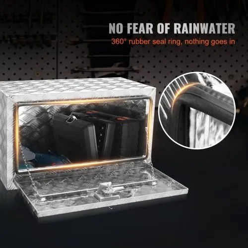 VEVOR Underbody Truck Box, 30&quot;×17&quot;×18&quot; Pickup Storage Box, Heavy Duty Aluminum Diamond Plate Tool Box with Lock and Keys, Waterproof Trailer Storage Box with T-Handle Latch for Truck, Van, Trailer