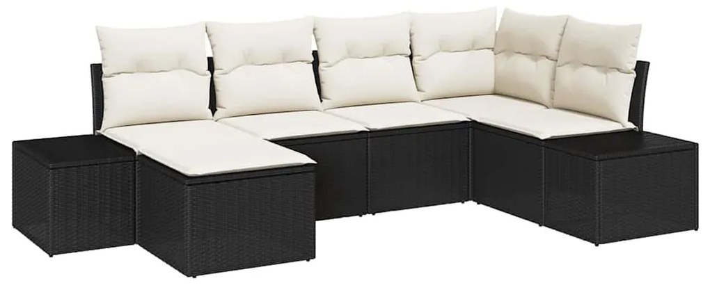 vidaXL Σετ Καναπέ Κήπου με μαξιλάρι 6 pcs Μαύρο και Κρέμα Πολυ ράταν