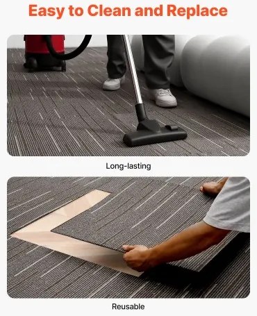 VEVOR Carpet Tiles Reusable 610x610 mm, 24 PCS Modular Carpet Square Rug, Commercial Floor Soft Padded for Seamless Cover 8.9㎡, Easy DIY Replacement for Living Room Bedroom Office Indoor, Dark Brown