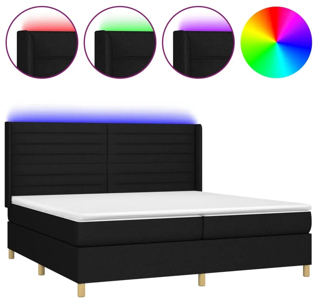 ΚΡΕΒΑΤΙ BOXSPRING ΜΕ ΣΤΡΩΜΑ &amp; LED ΜΑΥΡΟ 200X200 ΕΚ. ΥΦΑΣΜΑΤΙΝΟ 3138983