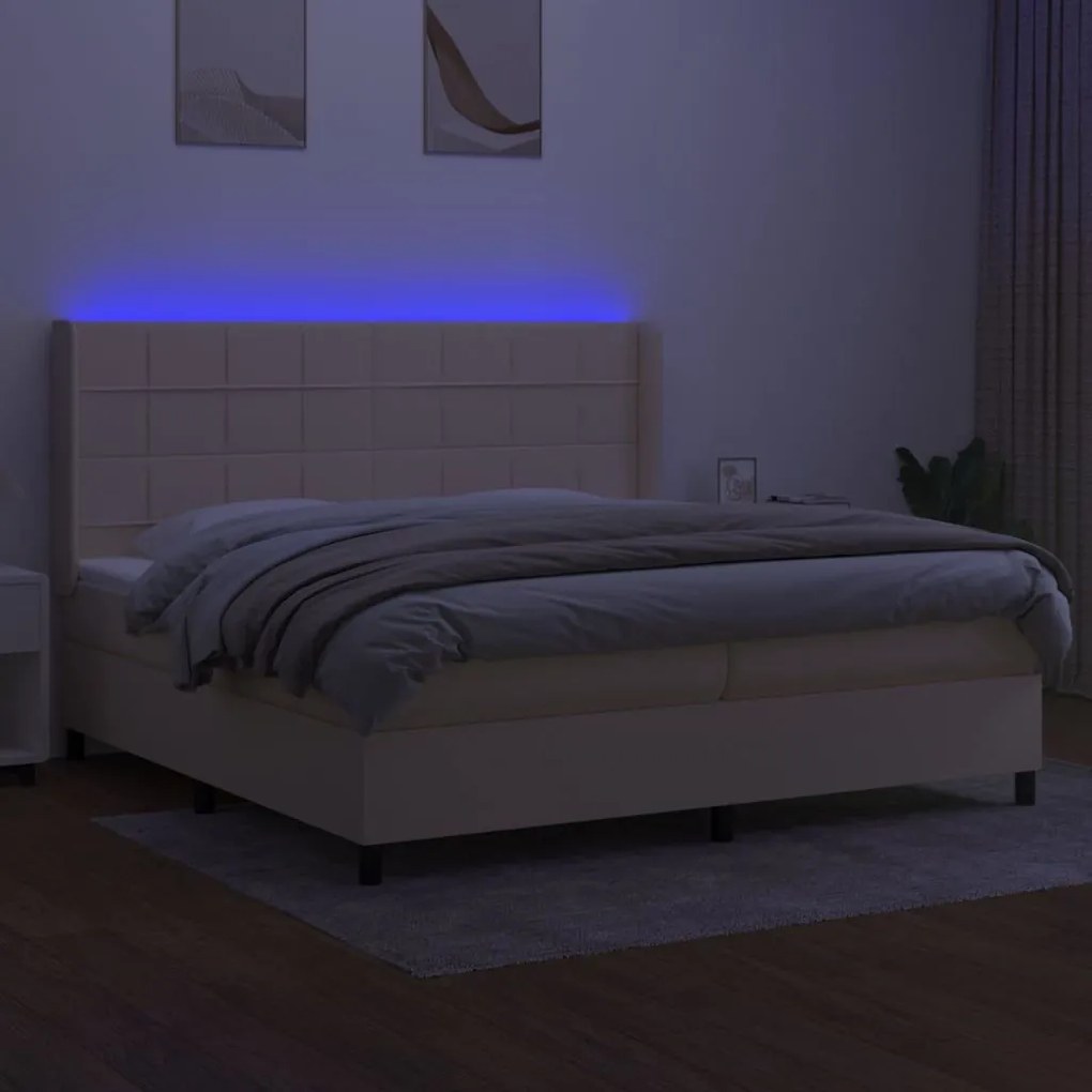 Κρεβάτι Boxspring με Στρώμα &amp; LED Κρεμ 200x200 εκ. Υφασμάτινο - Κρεμ
