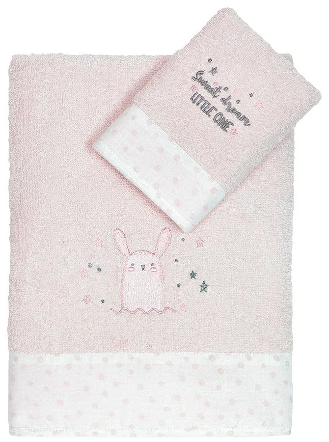 Πετσέτες Παιδικές Lovely Bunny (Σετ 2τμχ) White-Pink Nima Towels Set 70x140cm 100% Βαμβάκι