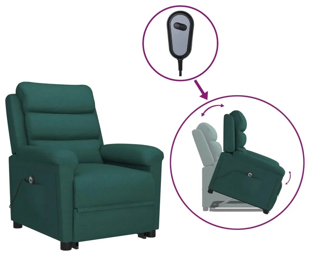 vidaXL Πολυθρόνα με Ανύψωση Σκούρο Πράσινη Υφασμάτινη