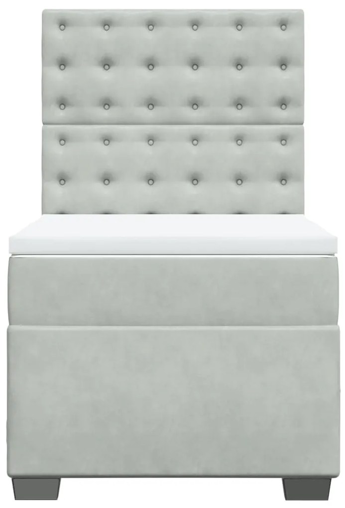 vidaXL Κρεβάτι Boxspring με Στρώμα Ανοιχτό Γκρι 100x200 εκ. Βελούδινο