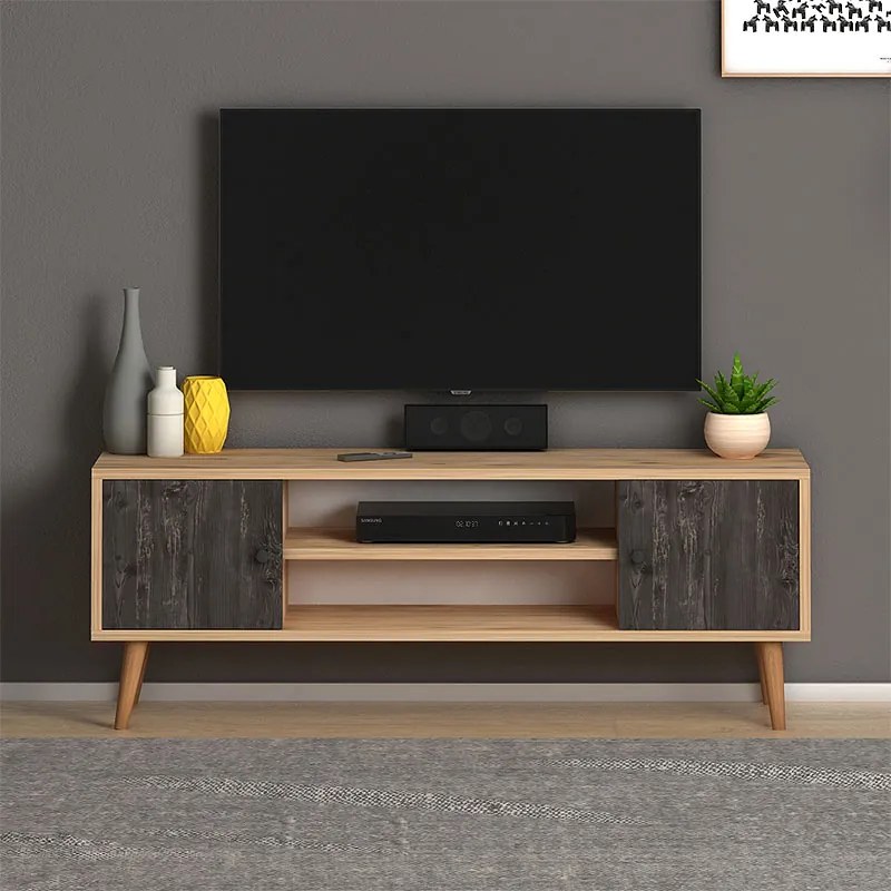 Έπιπλο τηλεόρασης Parma Megapap χρώμα industrial grey - oak 120x30x40εκ.