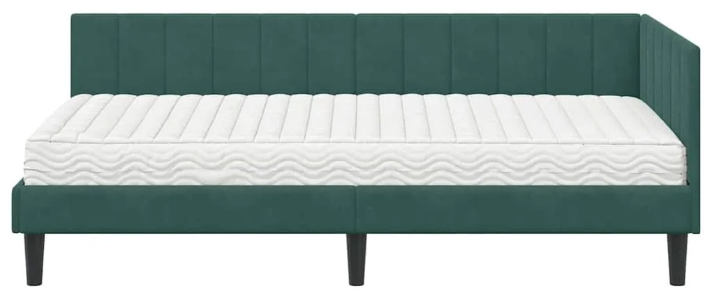 vidaXL Κρεβάτι γωνίας με στρώμα με στρώμα 2 pcs Πράσινο Βελούδο