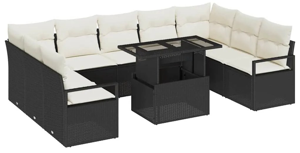 vidaXL Σετ Καναπέ Κήπου 10 pcs Μαύρο και κρεμ 100 x 55 x 73 εκ
