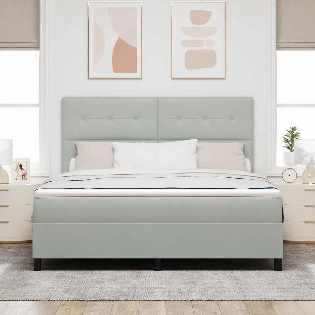 vidaXL Κρεβάτι Box Spring με Στρώμα Ανοιχτό Γκρι Super King Βελούδινο