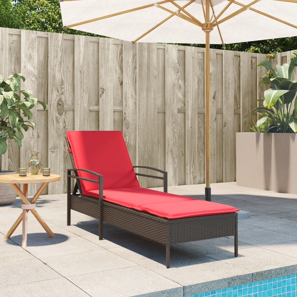 vidaXL Ξαπλώστρα Ήλιου με Μαξιλάρι Καφέ 63x200x81 εκ Πολυ Ρατάν