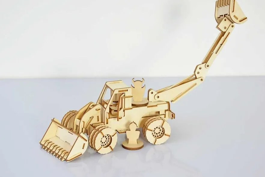 Intra απο ξύλο plywood 3mm-4mm πάχος – Σετ παζλ Τρισδιάστατου Μοντέλου Εκσκαφέας Loader 30x30 cm INTRAVECTRY-MY542590