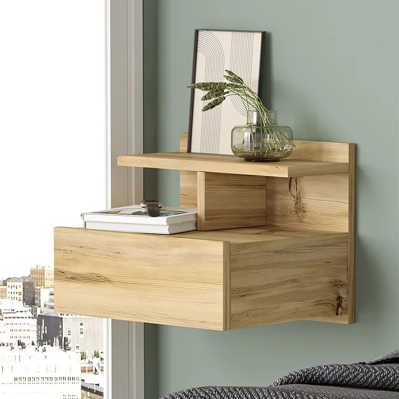 Κομοδίνο Discover pakoworld επιτοίχιο sonoma 40x35.5x32εκ - 176-000120 - 176-000120