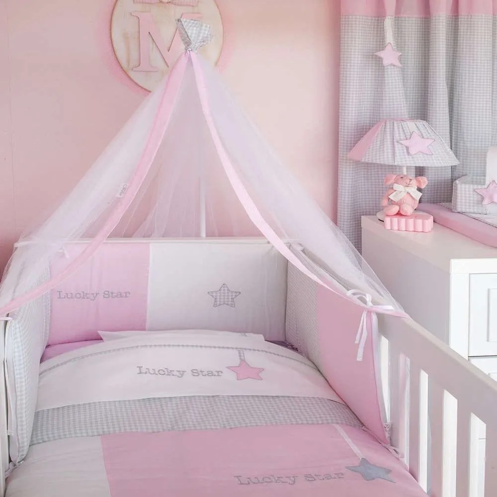 Βρεφικό Σετ Κούνιας 6Τμχ Σχ. 308-Lucky Star Pink Baby Oliver Cradle 110x165cm 100% Βαμβάκι