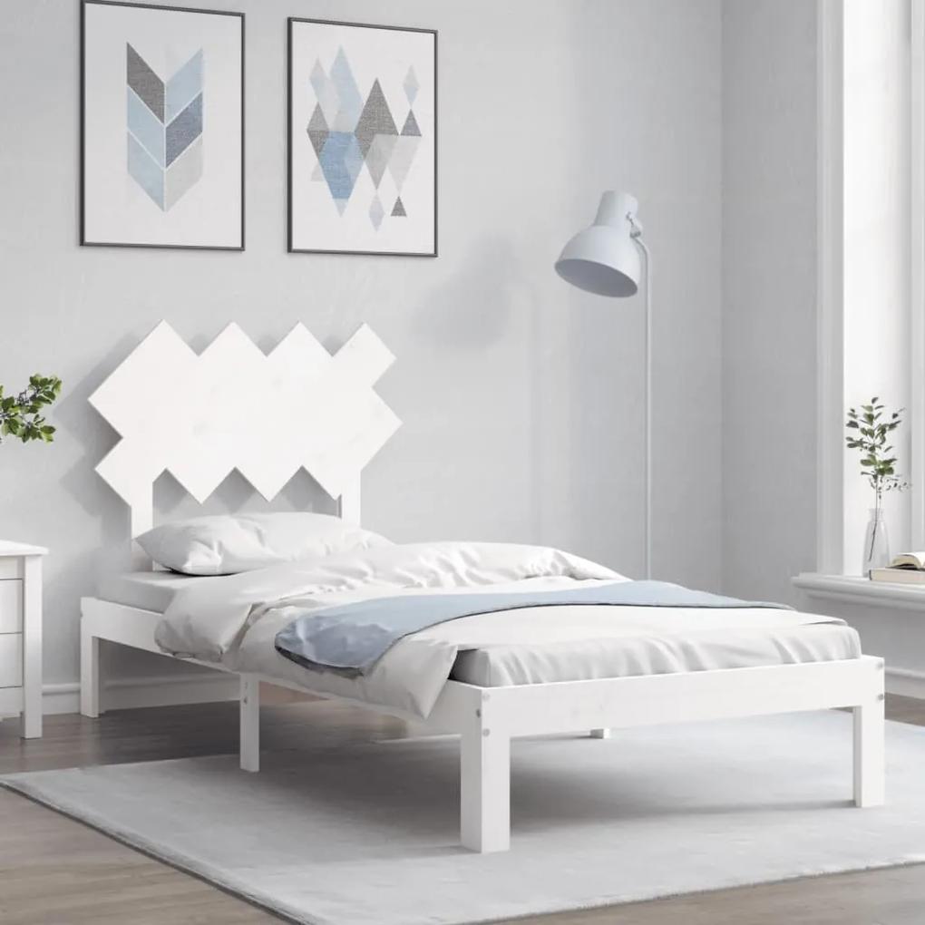Πλαίσιο Κρεβατιού με Κεφαλάρι Λευκό Μασίφ Ξύλο Single