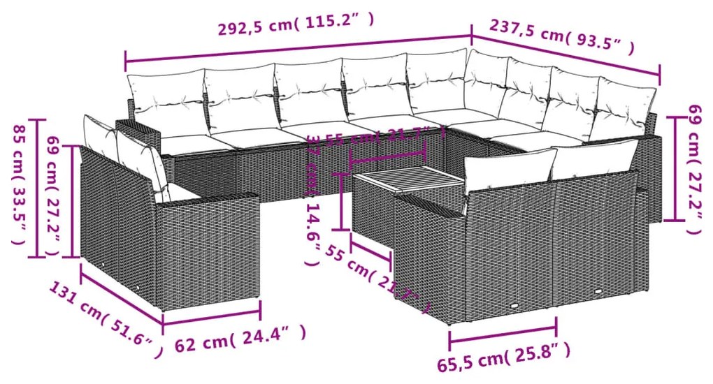 vidaXL Σαλόνι Κήπου 13 τεμ. Μαύρο από Συνθ. Ρατάν με Μαξιλάρια