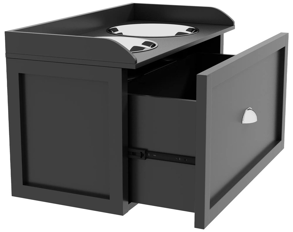 PawHut Σταθμός τροφοδοσίας, 2 μπολ 2 λίτρων το καθένα, ανοξείδωτο ατσάλι, με συρτάρι, για μεγάλους σκύλους, μαύρο+ασήμι, 60 x 30 x 36 εκ.