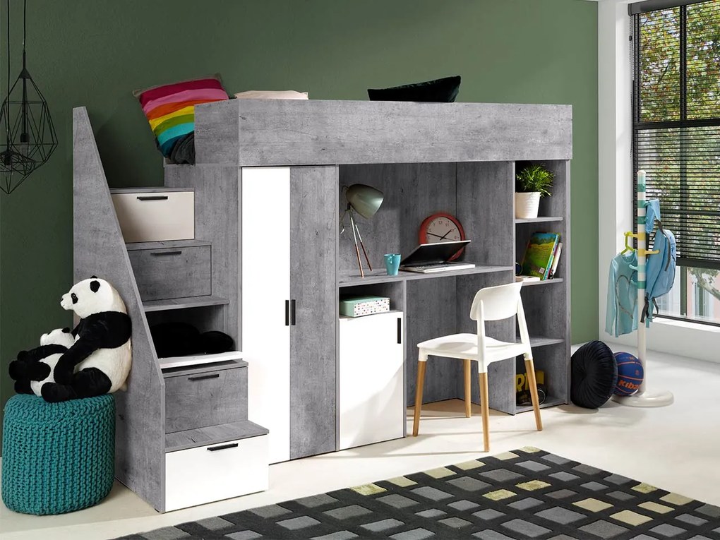 Πολυλειτουργικό κρεβάτι Konkret XIV-Gkri-Leuko