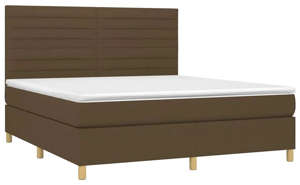 vidaXL Κρεβάτι Boxspring με Στρώμα & LED Σκ.Καφέ 180x200εκ. Υφασμάτινο