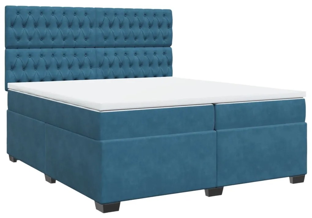 vidaXL Κρεβάτι Boxspring με Στρώμα Μπλε 200x200 εκ. Βελούδινο