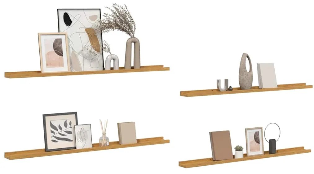 vidaXL Ράφι Τοίχου 4 pcs Μπεζ 115 x 9 x 3 cm Επεξεργασμένο ξύλο