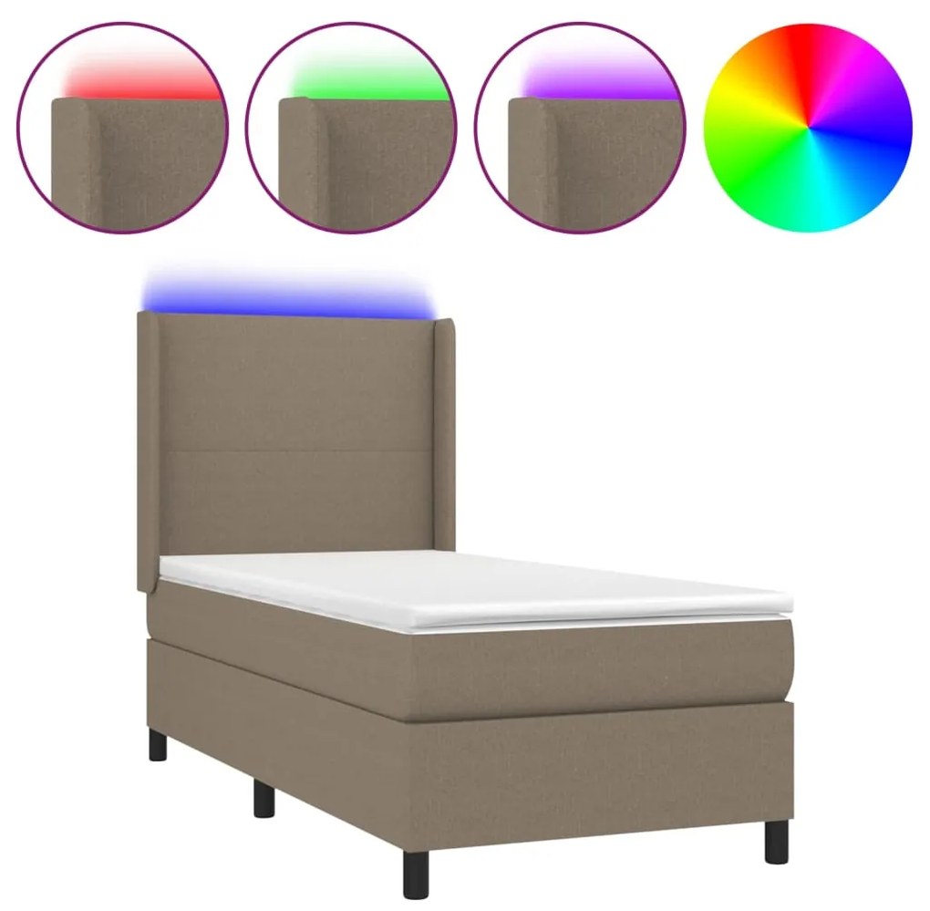 Κρεβάτι Boxspring με Στρώμα &amp; LED Taupe 90x200 εκ. Υφασμάτινο - Μπεζ-Γκρι