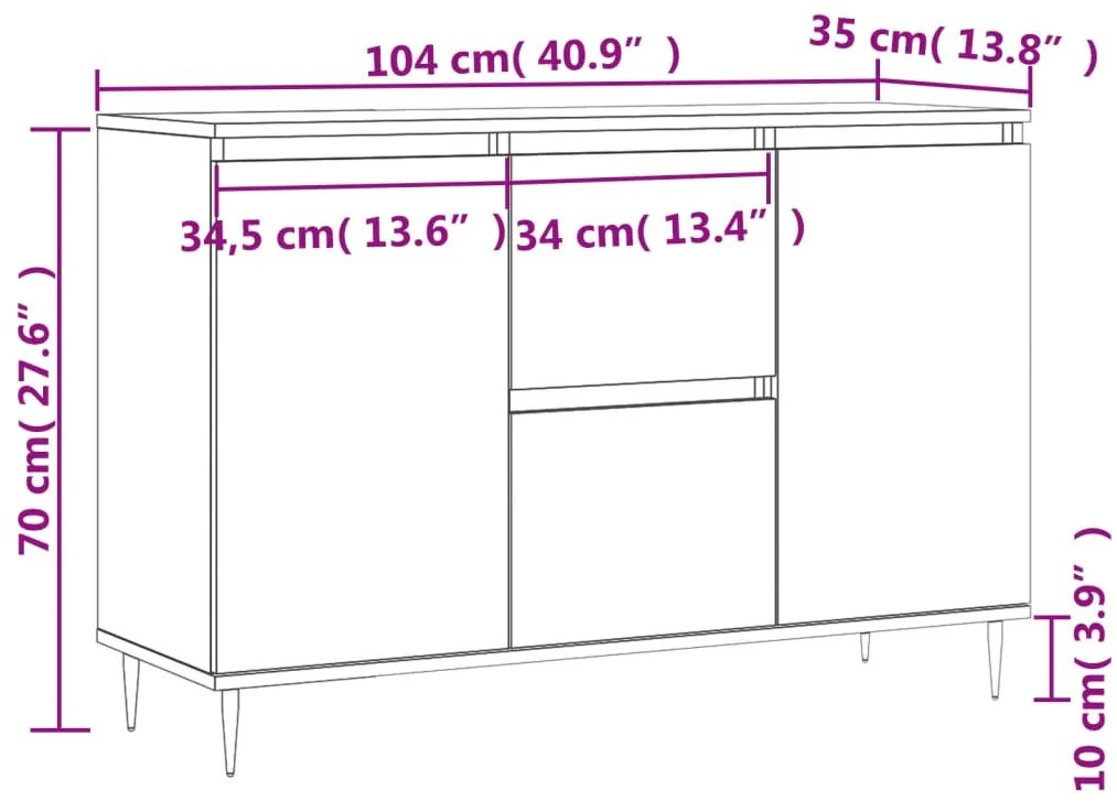 Μπουφές Μαύρος 104 x 35 x 70 εκ. από Επεξεργασμένο Ξύλο - Μαύρο