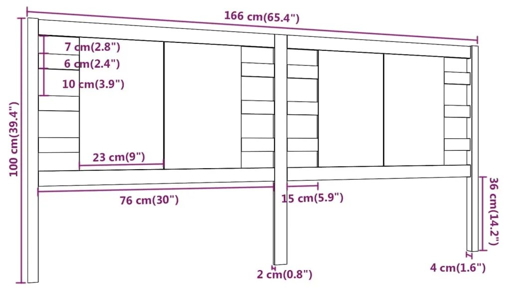 vidaXL Κεφαλάρι Κρεβατιού Μελί 166 x 4 x 100 εκ. από Μασίφ Ξύλο Πεύκου