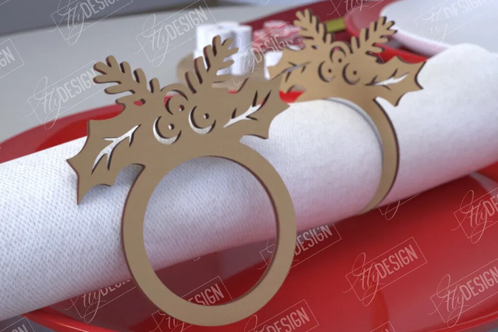 Intra απο ξύλο plywood 3mm-4mm πάχος Χριστουγεννιάτικα δαχτυλίδια χαρτοπετσέτας | Εορταστικό δείπνο Δίασταση 15x15 cm INTRAFABR-107814314