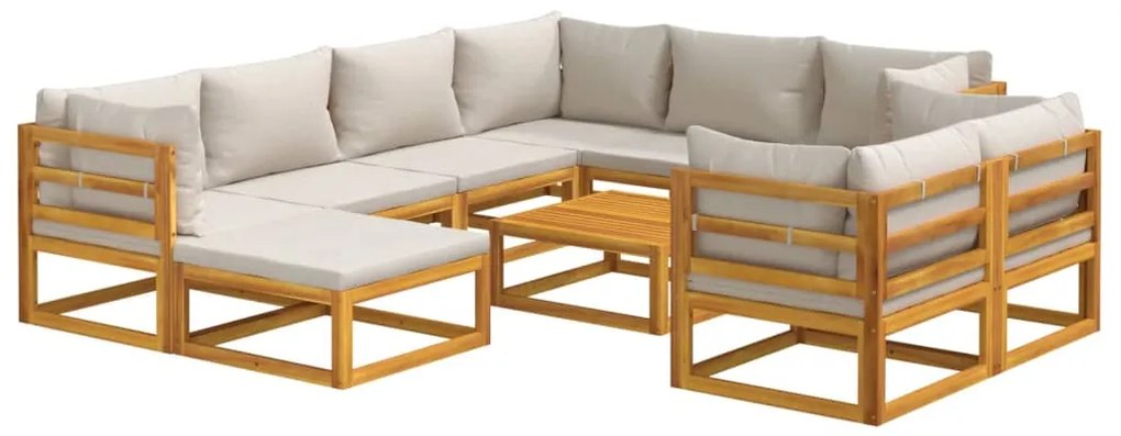 vidaXL Σαλόνι Κήπου Σετ 10 Τεμαχίων Μασίφ Ξύλο με Αν. Γκρι Μαξιλάρια