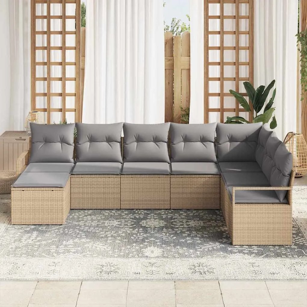 vidaXL Σετ Καναπέ Κήπου 8 pcs Μπεζ Πολυ ράταν