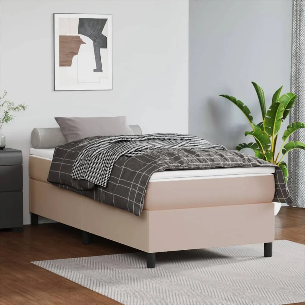 vidaXL Κρεβάτι Boxspring με Στρώμα Καπουτσίνο 80x200 εκ. Συνθ. Δέρμα