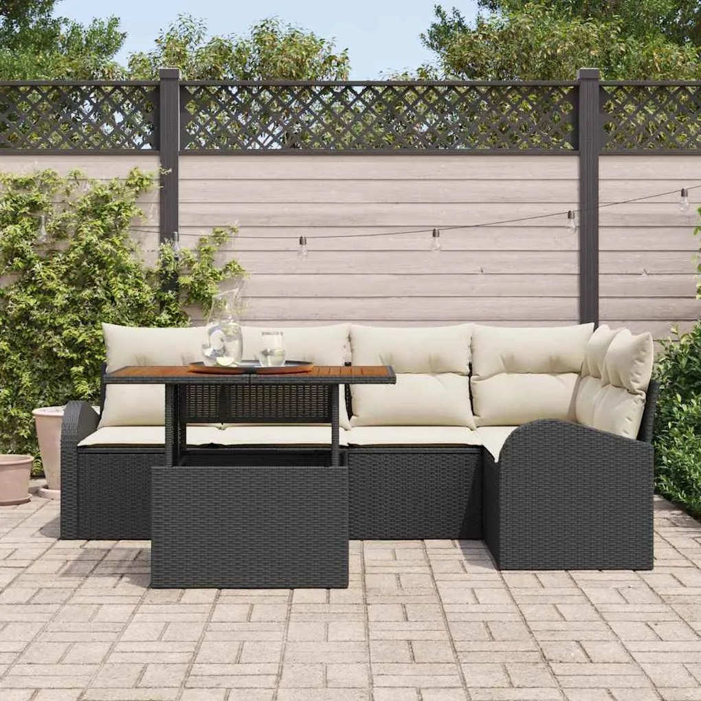 vidaXL Σετ Καναπέ Κήπου 6 pcs Μαύρο και κρεμ 100 x 55 x 73 εκ