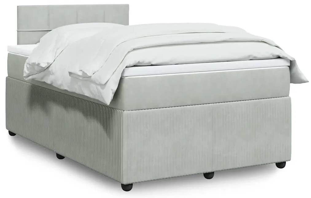vidaXL Κρεβάτι Boxspring με Στρώμα Ανοιχτό Γκρι 120x200 εκ. Βελούδινο