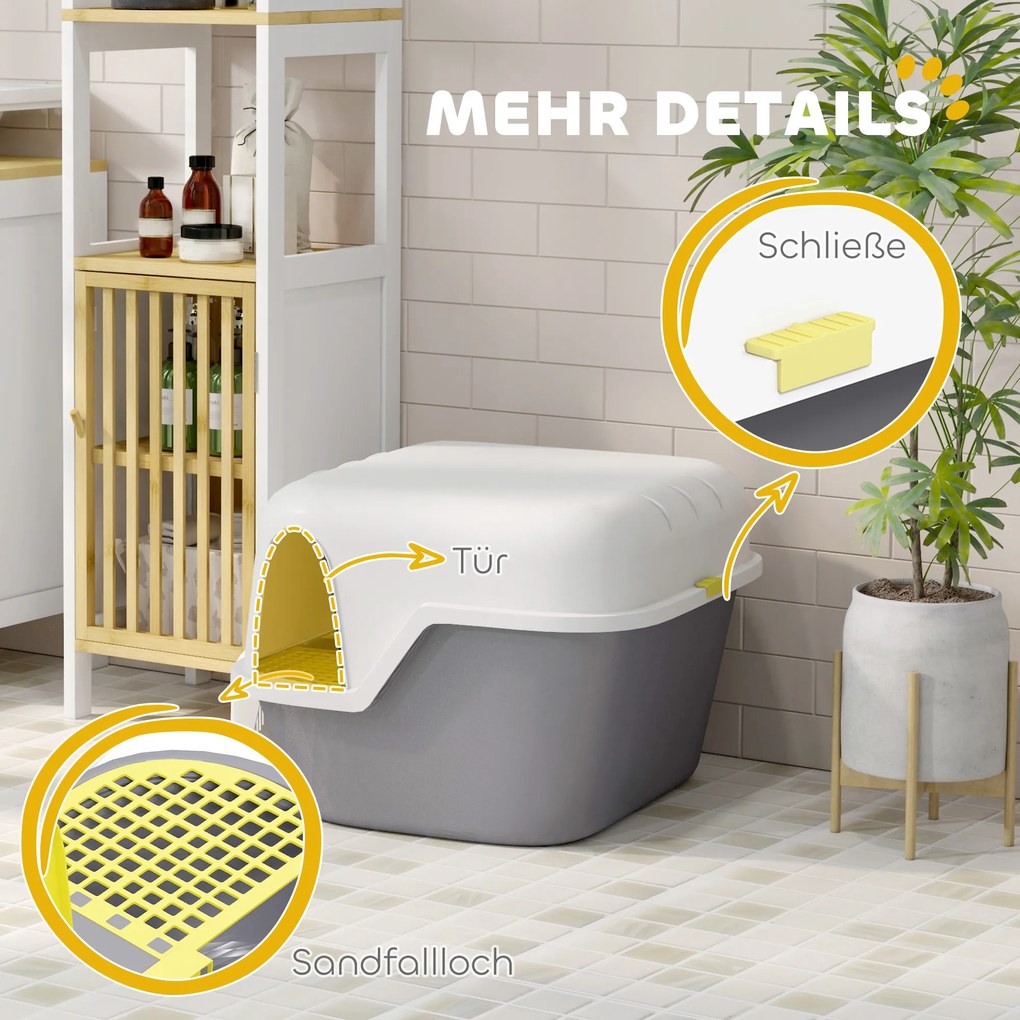 PawHut Τουαλέτα Γάτας, Κουτί Άμμου Γάτας με Κάλυμμα και Φτυάρι, Εύκολο στο Καθάρισμα, Κλειδώνει, Λευκό