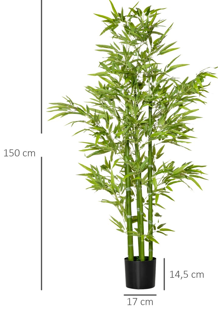 HOMCOM Τεχνητό Φυτό Μπαμπού, 924 Φύλλα, Ανθεκτική Γλάστρα, Τεχνητό Βρύο, Πλαστικό, Πράσινο