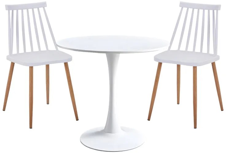 Τραπεζαρία Elijah-Aurora I pakoworld σετ 3τεμ pp σε λευκή απόχρωση με φυσικό πόδι Φ60x74εκ