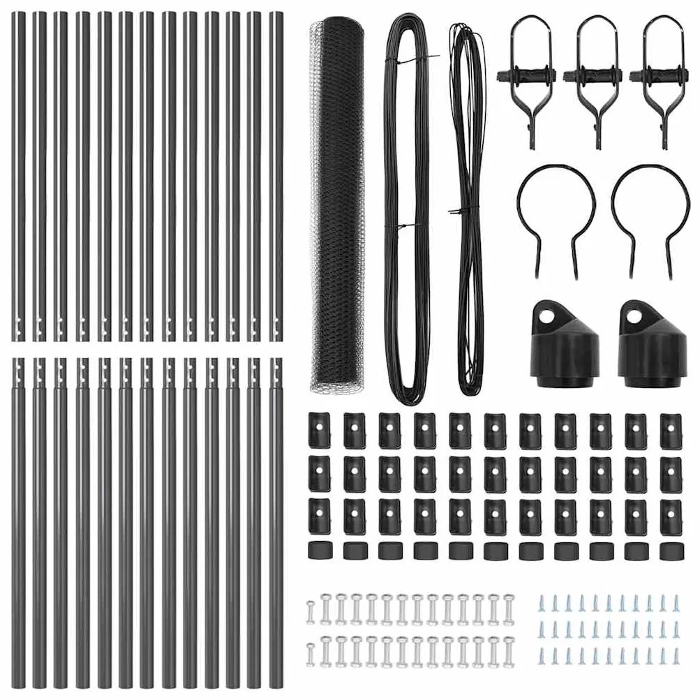 vidaXL εξάγωνος φράχτης  με 7 πόστα, 1,2x25 μ, μεταλλικός γκρι