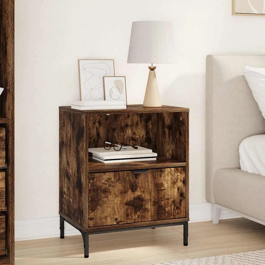 vidaXL Κομοδίνο Καπνιστή δρυς 49 x 36 x 61 εκ Επεξεργασμένο ξύλο