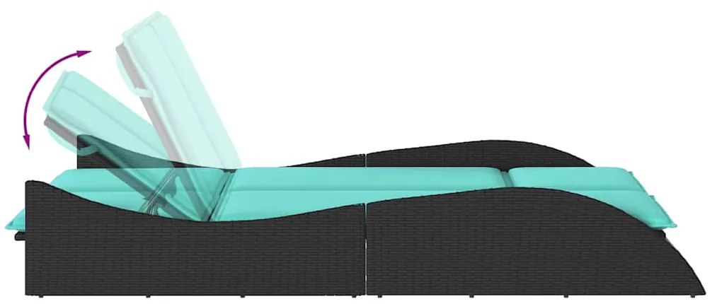 vidaXL Ξαπλώστρα με Μαξιλάρια Μαύρη 114 x 205 x 73 εκ. από Συνθετικό Ρατάν