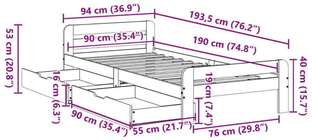 Σκελετός Κρεβατιού Χωρίς Στρώμα 90x190 εκ Μασίφ Ξύλο Πεύκου - Καφέ